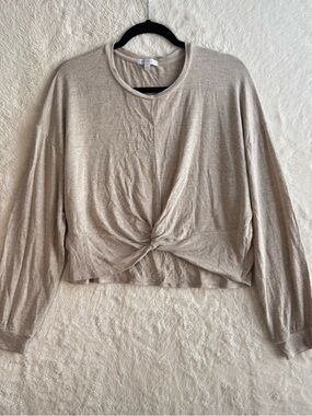 Beyond Yoga Twist It Fate Cropped Pullover Women’s XL Oatmeal Relaxed Fit Gym
